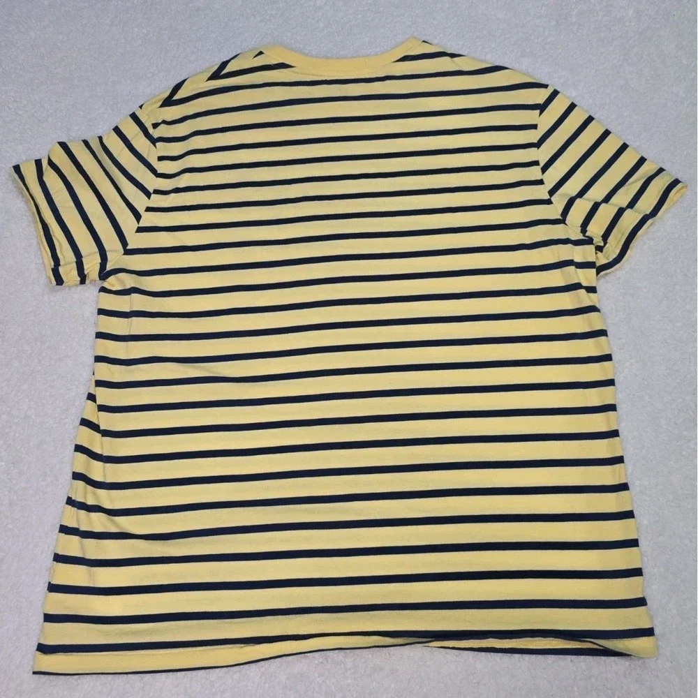 Polo Ralph Lauren Mens L T-Shirt Yellow Navy Blue Striped Classic Fit Pony Logo